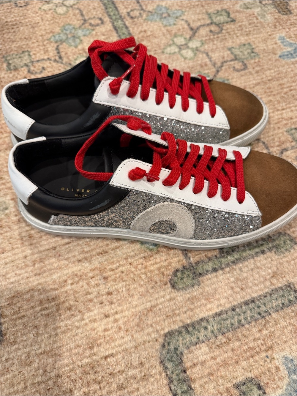 Oliver Cabell Women’s PeytonLow-Top Sneakers - Brown/White/Silver with Red Laces - Picture 2 of 6